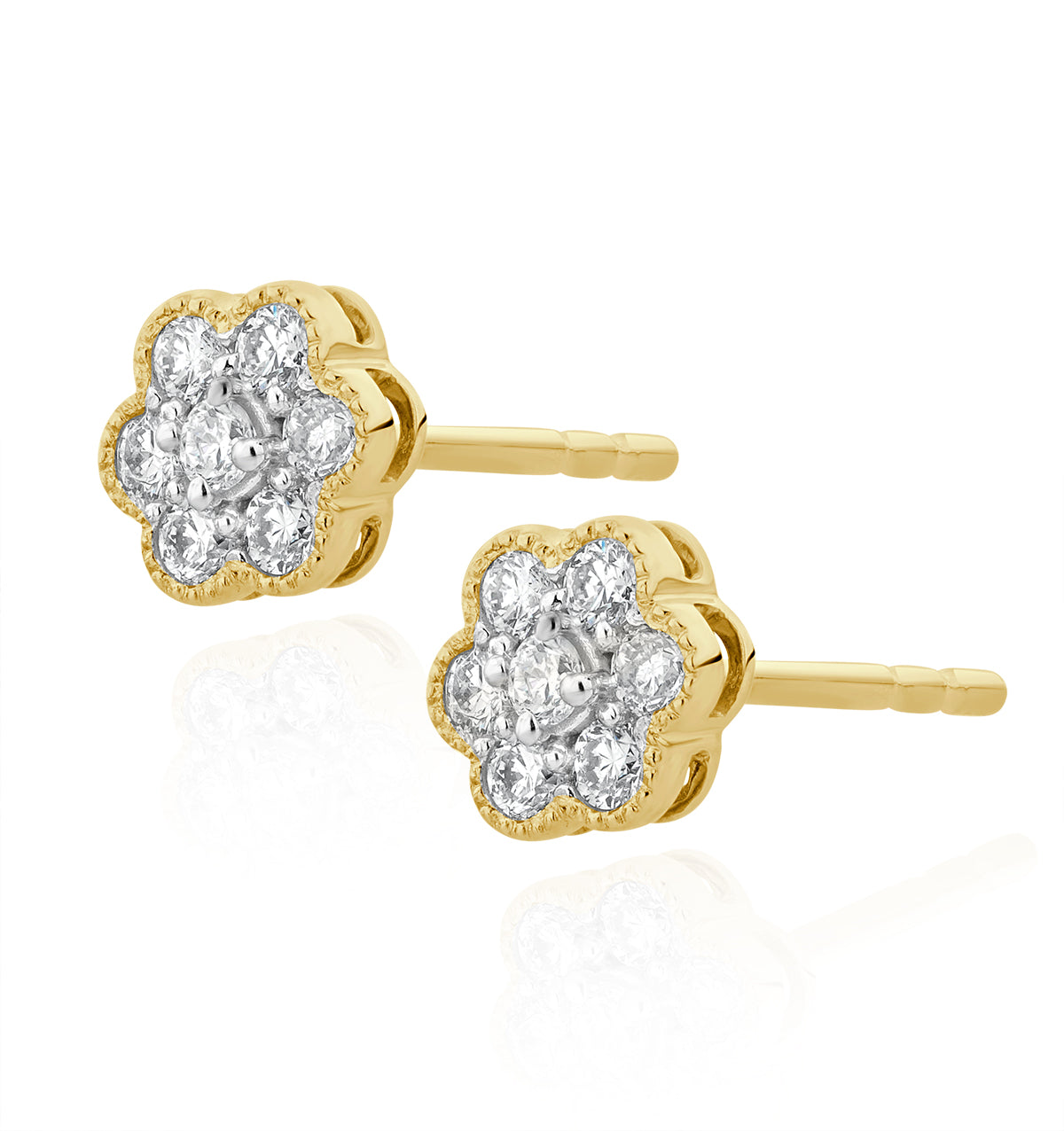 Lab Diamond Cluster Flower Earrings 0.25ct set in 9K Gold